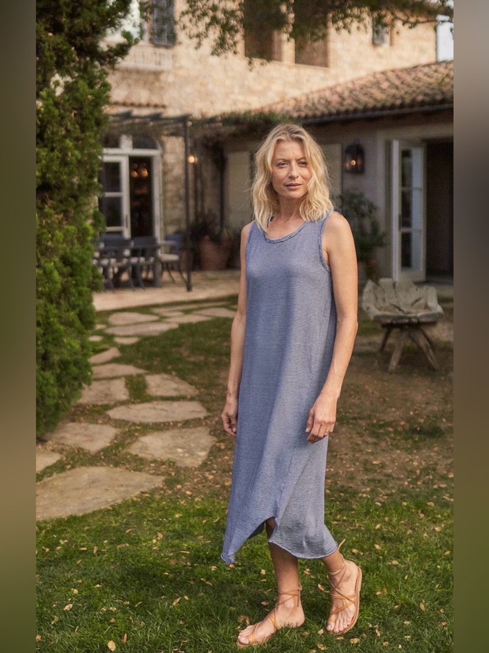 Frank & Eileen Tee Lab Relaxed Asymmetric Maxi Dress M Navy White